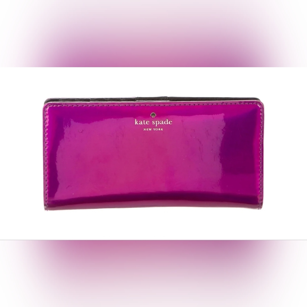 Kate Spade Iridescent Purple Long Wallet with Storybook Lining